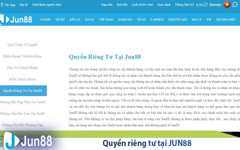 quyen rieng tu tai jun88